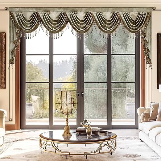 VOGOL Vintage Style Velvet Valance Curtains, Brown Decorative Waterfall Valance for Bedroom, Light Reducing Drapes for Living Room, 138 Inches Wide, 1 Panel