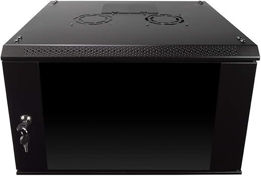 NavePoint 6U Server Rack Enclosure with Glass Door, Cooling Fan, Locks, & Removable Side Panels - 6U Wall Mount Network Cabinet 19 Inch Rack 17.7 Inches Deep