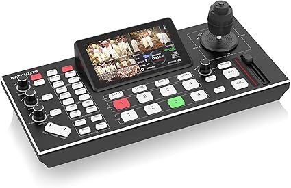 Video Mixer Switcher with PTZ Camera Controller, 5.5" LCD Screen Preview, 4-Channel HDMI Live Streaming Switcher with 4D Joystick, 1080p 60FPS Video Recording (Does not Support 4K)