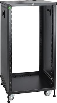 RIVECO POMU 22U Stereo & Server Rack with Caster Wheels, Rolling Network Cabinet, Open Frame Rack for 19-inch Audio Video Music Recording & IT Equipment, Obtuse Angel, Lifting Handle
