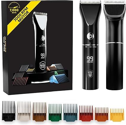 The Beard Club Beard Trimmer for Men - Electric Cordless Rechargeable Beard & Hair Trimmer - High Power 7000 RPM - 8 Color Guides 45 Unique Trim Lengths - Travel Lock