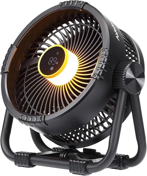 BougeRV Portable Rechargeable Fan, 20000mAh Battery Powered Fans with 4 Wind Speeds Hook Brighter Light LCD Display for Camping Outdoors Office Travel RV