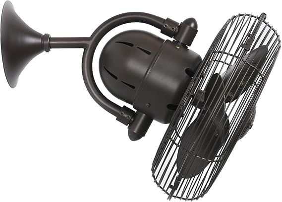 Matthews KC-TB Kaye 13" Indoor/Outdoor Damp Rated Rated 90 Degree Oscillating Wall Mount Fan/Ceiling Fan with Wall Control, 3 Metal Blades with Safety Cage, Textured Bronze