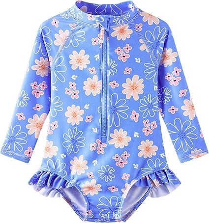 UMELOK Baby Girls' One Piece Swimsuit Rash Guard Swimwear Long Sleeve with UPF 50+ Sun Protection
