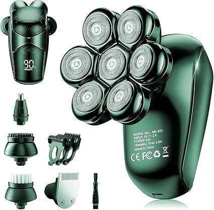 SHPAVVER Head Shavers for Bald Men: 5-in-1 Electric Razor - IPX7 Waterproof Shaving Grooming Kit for Balder - Turbo Speed & Precision Blades (Light Black)