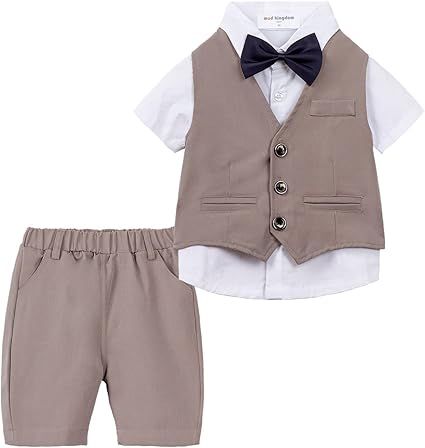 Mud Kingdom Boys Suit 4 Piece Dress Shirt Vest Shorts Set with Bow Tie 2-8 Years
