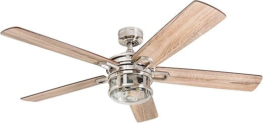 Honeywell Ceiling Fans Bonterra Modern 52 Inch Ceiling Fan with Light, Remote Control, LED Indoor Fan with 5 Blades, Light Brown Pine and Brown Chestnut Blade Finish Options, Brushed Nickel (50610-01)