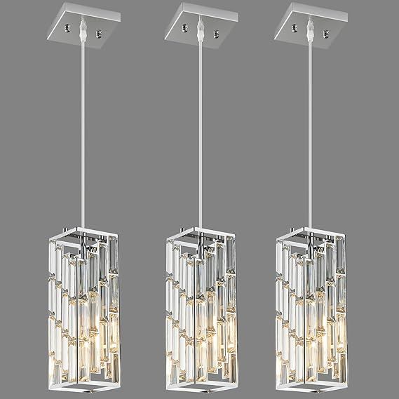 Chrome Pendant Lighting Modern Pendant Light, Mini Crystal Chandeliers,Adjustable Pendant Light Fixture for Kitchen Island Dinning Room Bedroom (3 Pack)