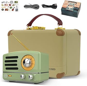 Muzen Portable Bluetooth Speaker, OTR Metal Vintage Small Wireless Speaker, FM Retro Radio with Antenna AUX, High Fidelity Stereo Audio with Suitcase, for Gift Home Outdoor