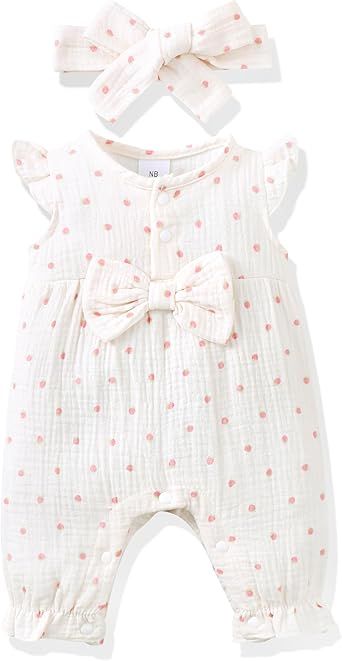 Renotemy Baby Girl Clothes Romper Infant Summer Bodysuit Outfits Cotton Linen Jumpsuits Newborn Essential Preemie Clothes