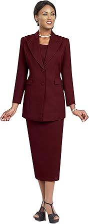 Women Two-Piece Skirt Suit Set | Church Skirt with Button Closure Jacket and Gloves | Choir Uniform by Ben Marc | BM2299