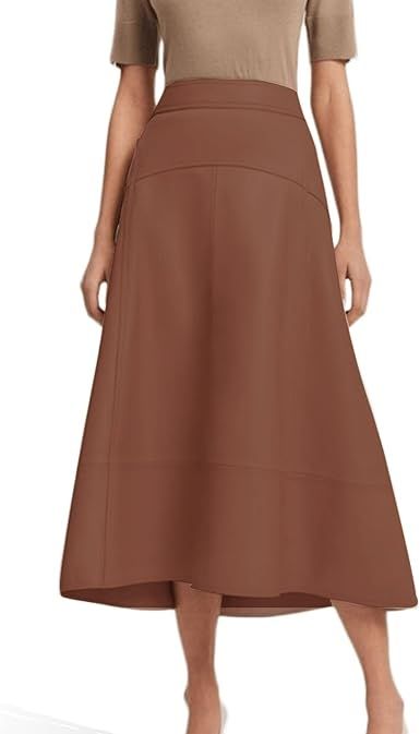Jild Real Lambskin Leather Skirts for Women High Waist Classical Mid Length Going Out Skirt with Stylish Patchwork