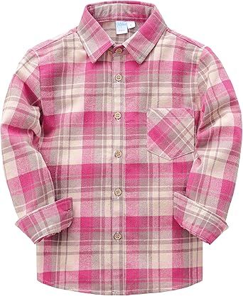 VATPAVE Boys Flannel Button Down Shirt Casual Long Sleeve Plaid Shirts 6-14 Years