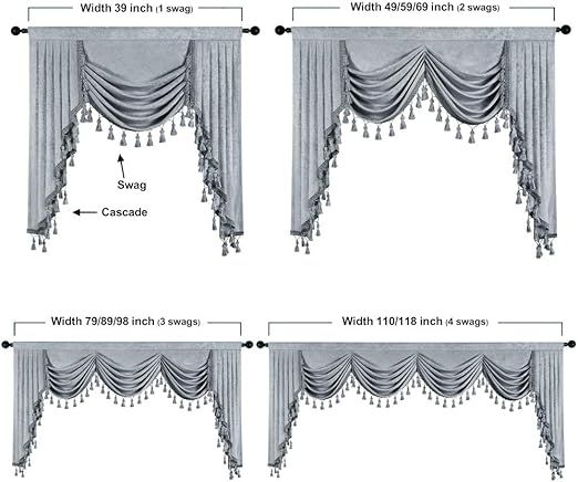 ELKCA Thick Chenille Window Curtains Valance for Living Room Silver Grey Modern Curtain Valance for Bedroom,Rod Pocket(W138inch, 1 Panel)