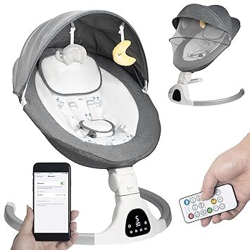 Baby Swing for Infants to Toddler Portable Babies Swing Timing Function 5 Swing Speeds Bluetooth Touch Screen Music Speaker with 10 Preset Lullabies 5-Point Carabiner