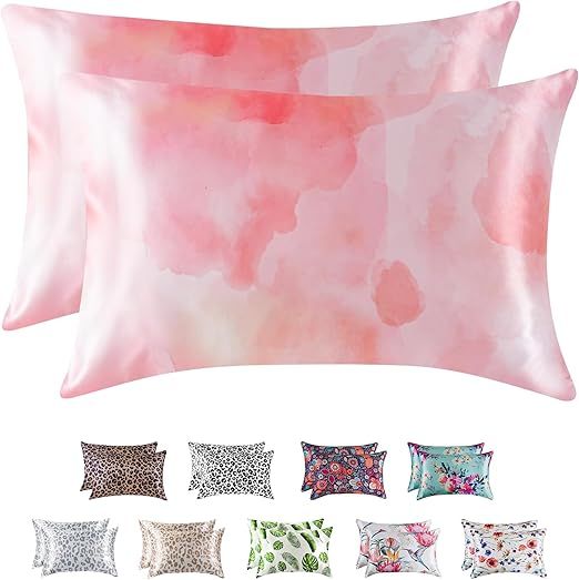 MR&HM Satin Pillowcase for Hair and Skin, Silk Satin Pillowcase 2 Pack, Queen Size Pillow Cases Set of 2, Silky Pillow Cover with Envelope Closure (20x30, Dream Pink)