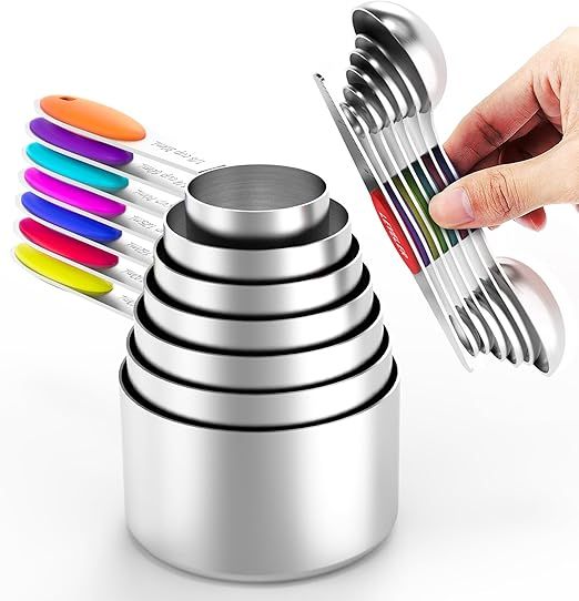 Magnetic Measuring Spoons Set and Measuring Cups Heavy Duty Stainless Steel Fits in Spice Jars for Baking & Cooking (14)