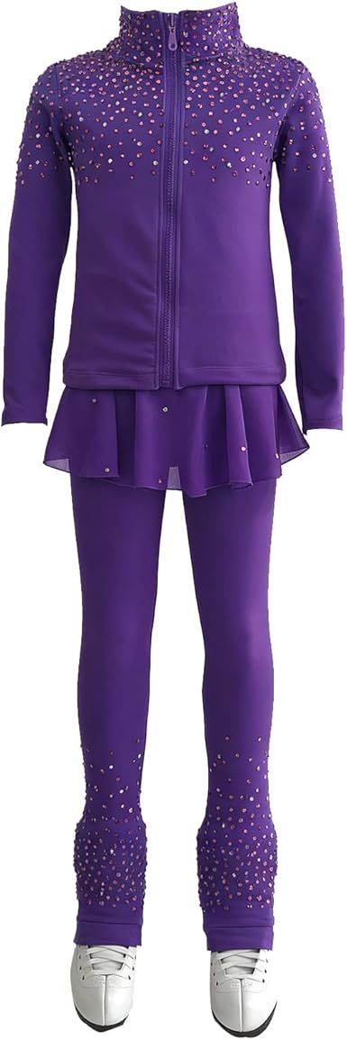 Girls' Starry Sky Pink Figure Skating Training Set with Velvet Warmth and Shining Training Dress with Skirt