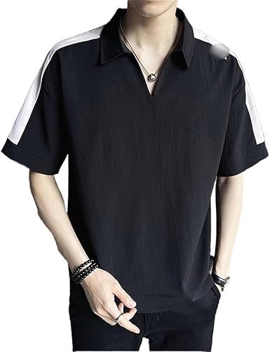 Black Short Sleeved T-Shirt for Men's Thin Shirt V-Neck Half Casual