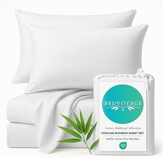 BedVoyage - Viscose from Bamboo Queen Sheet Set - Luxury Sheets Queen Size - Cooling Bed Sheets 18" Deep Pocket - Ultra Soft Sheet and Pillowcase Set - White