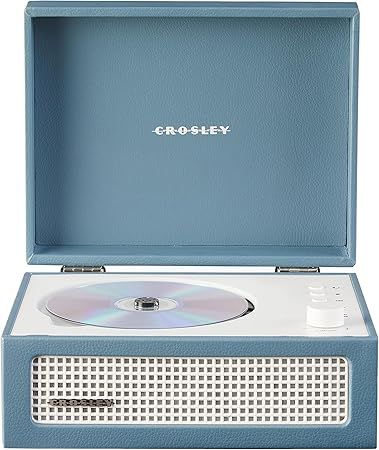 Crosley CR3517A-WB Voyager Retro Portable CD Player with Stereo Bluetooth Speakers and FM Radio, Washed Blue
