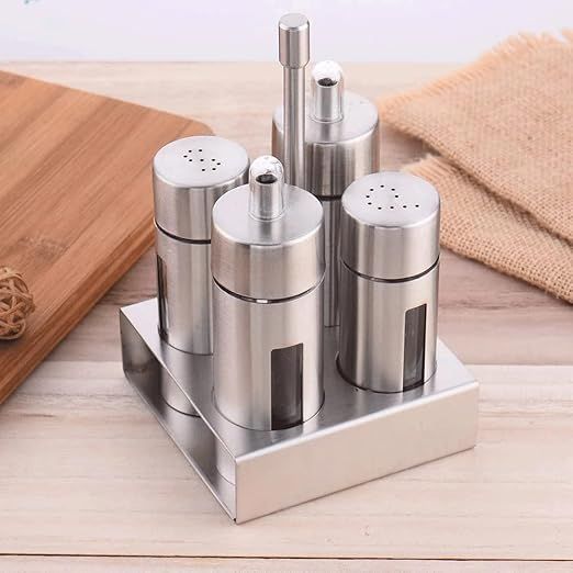 Stainless Steel Salt Pepper Shaker Free Spice With Stand Condiment Box Cooking Seasoning Bottle Kitchen Tools