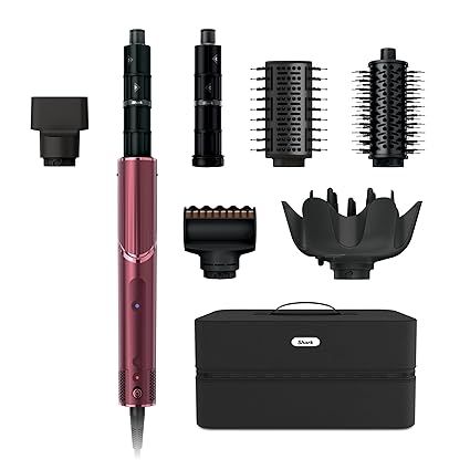 Shark FlexStyle Air Styling & Drying System, Powerful Hair Dryer Brush & Multi-Styler with Auto-Wrap Curlers, Diffuser, Paddle Brush, Round Brush, Concentrator Attachment, Black Cherry, HD457CR
