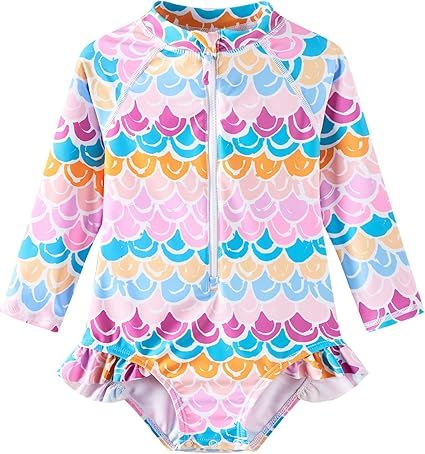 UMELOK Baby Girls' One Piece Swimsuit Rash Guard Swimwear Long Sleeve with UPF 50+ Sun Protection