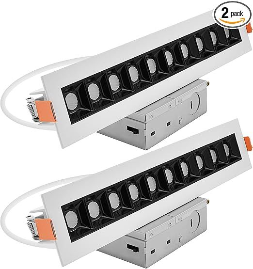 LUXRITE 10-Head Canless LED Recessed Linear Downlight, Architectural Multilight, 5CCT 2700K-5000K, CRI90, 18 Watt, 1200 Lumens, 45° Beam, 120V, Dimmable, IC & Damp Rated, White/Black Trim (2 Pack)