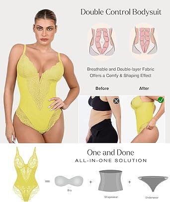 Popilush Shapewear Bodysuits for Women Lace Corset Tops Tummy Control V Neck Sleeveless Body Suit Thongs