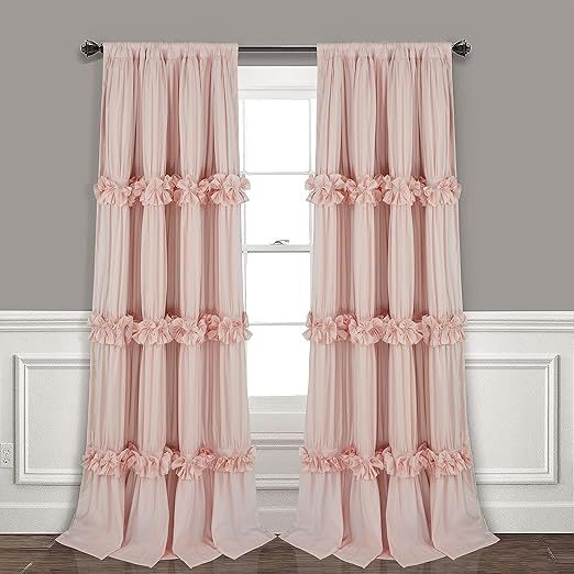 Thermal Insulated Blackout Window Curtains, 54" W x 84" L x 2 Panels, Boho Ruched Window Treatments with 3 Rows of Butterfly Flowers, Rustic Rod Pocket Drapes, Peach Pink (LQ-30)