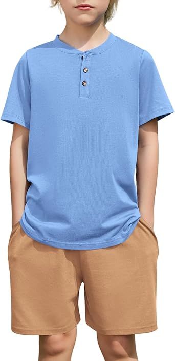 Arshiner Boys Summer Clothing Sets 3-button Short Sleeve Tee and Shorts Casual Outfits for 5-12 Years