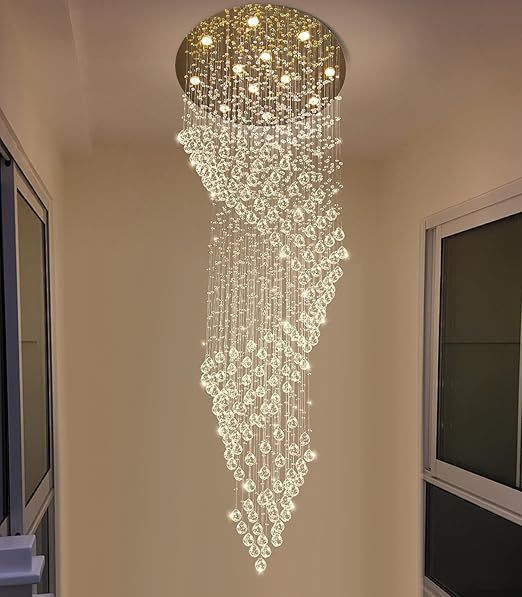 D32'' x H100'' Crystal Chandelier for Staircaes Glam Chandelier Large Raindrop Chandeliers LED Dimmable High Ceiling Light Fixtures for Hallway Foyer Gold