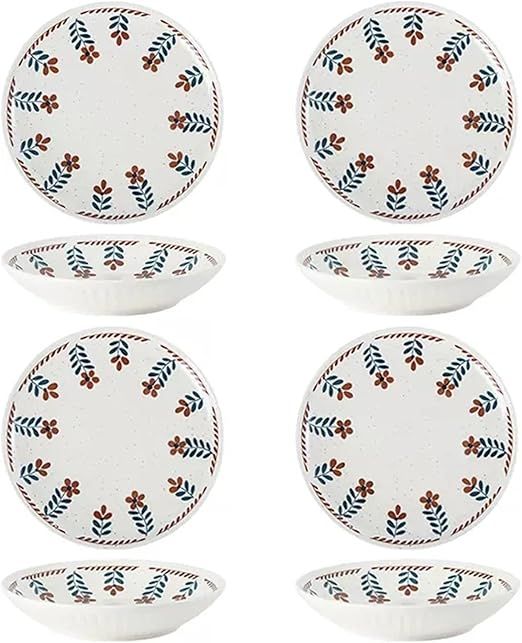 CHICKEN Dinnerware Plates 4-piece Set Round Simple Dinner Plate Ceramic Plate Dish Home Kitchen Salad Plate Restaurant Dessert Plate Set Smooth Dinner Plate (Color : 4-piece, Size : 20.5cm)