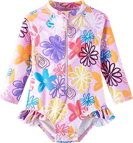 UMELOK Baby Girls' One Piece Swimsuit Rash Guard Swimwear Long Sleeve with UPF 50+ Sun Protection