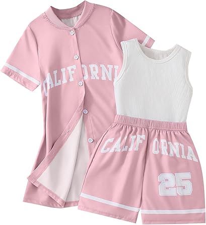 Hilinker Girls 3 Piece Outfits Graphic Tank and Short Sleeve Cardigan with Shorts Set
