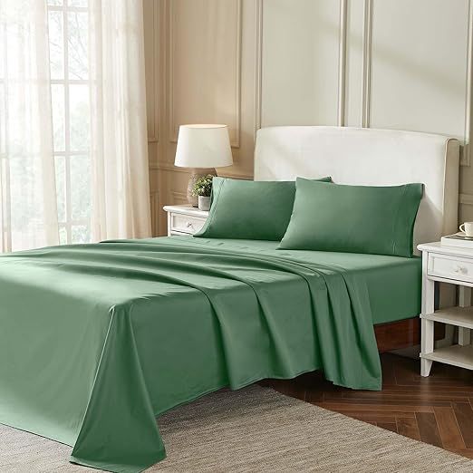 Superior Egyptian Cotton 850 Thread Count Bed Sheet Set, 1 Elastic Deep Pocket Fitted Sheet, 1 Flat Sheet, 2 Pillowcases, Daily Soft Sheets, Luxury, Plush, Home Collection, California King, Green