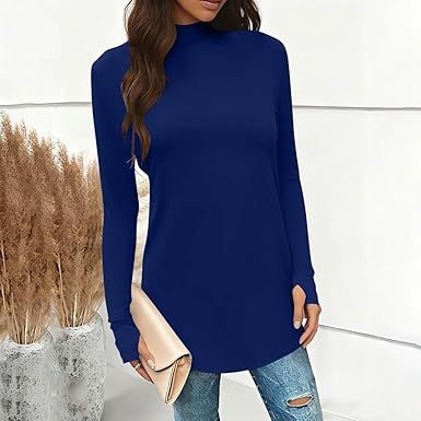 FMCHICO Women Mock Neck Shirt Long Sleeve Fall Tops Casual Tunics or Tops to Wear with Leggings