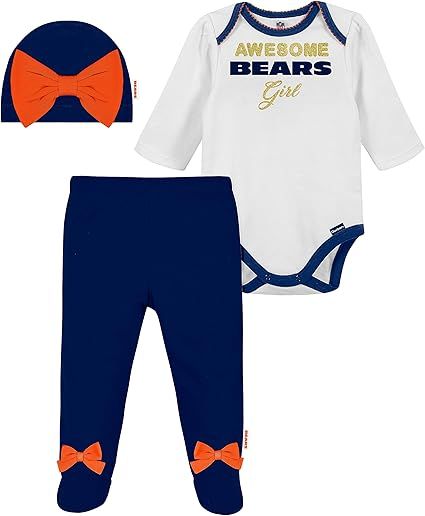 Gerber NFL baby girls 3 Pack Bodysuit Registry Gift Set Footed Pant and Cap