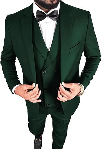 Men's 3 Piece Slim Fit Prom Tuxedo Suit - Spring Wedding Groom Blazer Suit Set - Double Breasted Vest & Pants men