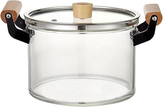 Clear Glass Pot for Cooking Borosilicate Glass Stovetop Pot with Lid and Wooden Handle Large Glass Saucepan with Cover on Stove Nonstick Glass Simmer Pot for Home Kitchen Restaurant,3.5l
