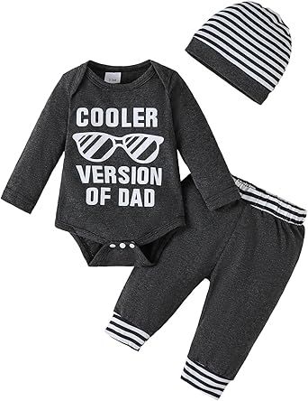 Baby Boy Clothes Infant Newborn Outfits Long Sleeve Letter Print Romper + Hat + Pants Set