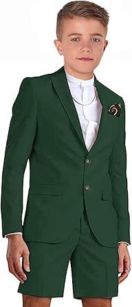 Shorts Suit for Boys Summer Casual 2 Piece Beach Wedding Tuxedo Suit Kids Slim Fit Formal Jacket Pants Set