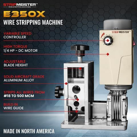StripMeister E350x Electric Automatic Wire Stripping Machine – Wire Size Up To Ø1", Jam-Free, Ultra Fast Scrap Wire Stripper with Ultra Grip Feeders for Copper Wires