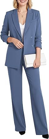 Women's Two Piece Sets Pants Suits Dressy Business Casual Outfits Pantsuits Set Work Office Blazer and Wide Leg