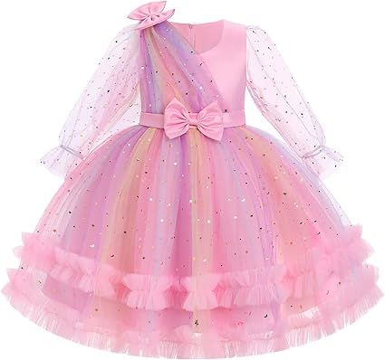 OBEEII Toddler Baby Girls Pageant Dress Sequins Heart Tulle Tutu Dress Flower Wedding Princess Birthday Party Prom Gown