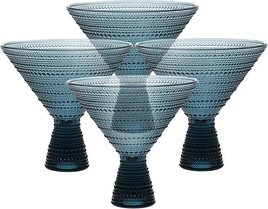 Fortessa Jupiter Beaded Hobnail Glass, 11.5 Ounce Martini (Set of 4), Cornflower Blue
