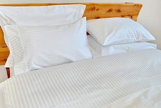 True Luxury Pure Heavy Rich Supima ELS Cotton 4-Piece Bed Sheets Set Full Size Fits mattresses Upto 30-34” deep Pocket – Sateen Weave (Stripe, White)