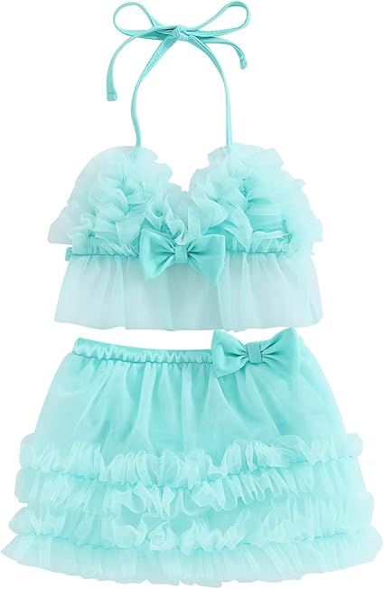 Yccutest Infant Baby Girl Flower Swimsuit 3Pcs Halter Triangle Tops Ruffle Bottoms Sun Hat Bikini Set Bathing Suit Swimwear