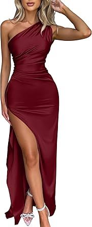 Memoriesea Women's Sexy One Shoulder High Split Cocktail Wedding Party Maxi Dress
